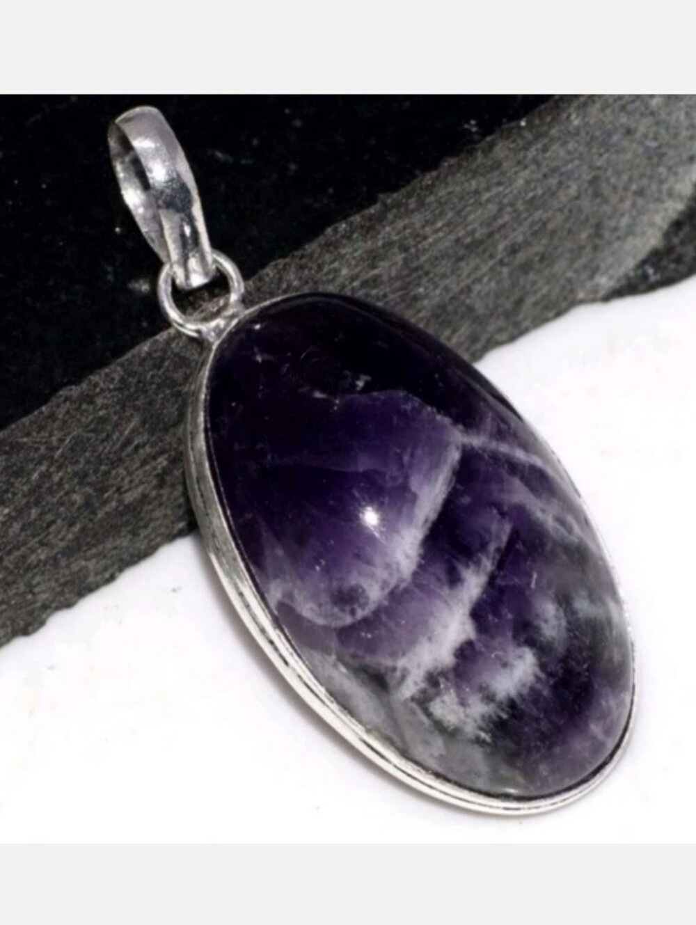 Chevron Amethyst Gemstone 925 Sterling Silver Handmade Pendant Necklace